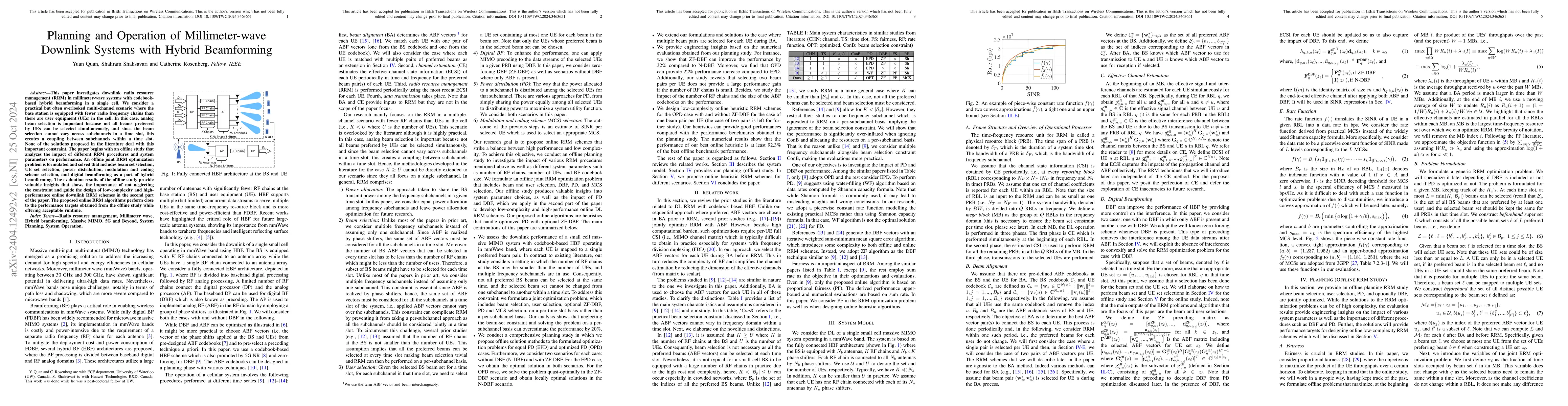 Thumbnail for Planning and Operation of Millimeter-wave Downlink Systems with Hybrid
  Beamforming