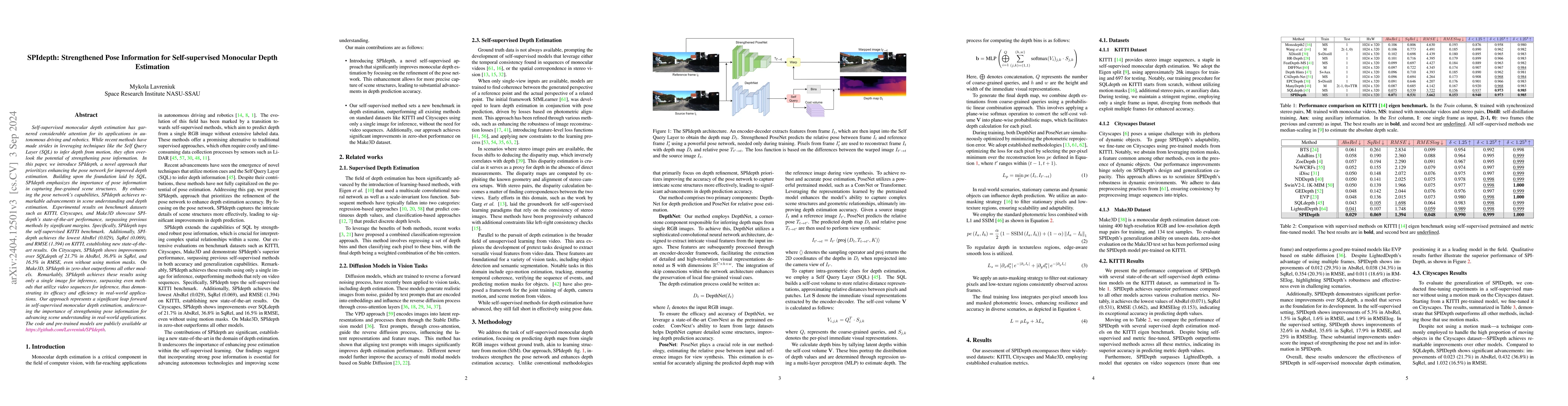 Thumbnail for SPIdepth: Strengthened Pose Information for Self-supervised Monocular
  Depth Estimation