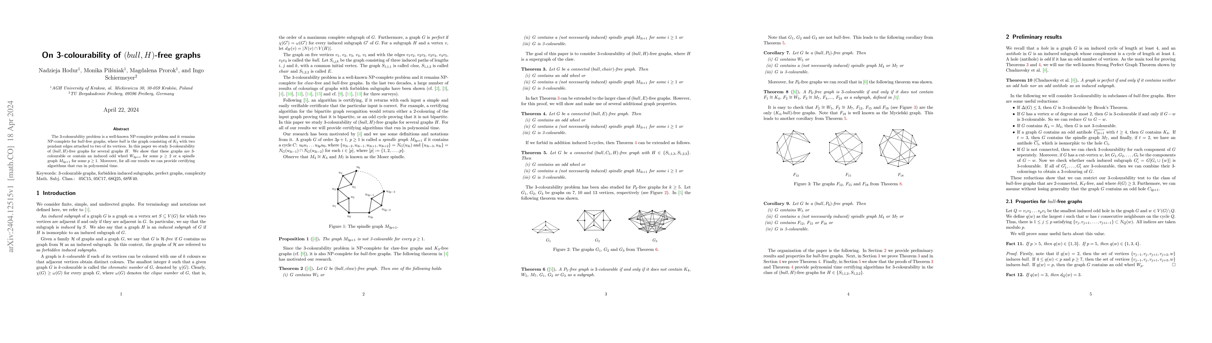 Thumbnail for On 3-colourability of $(bull, H)$-free graphs