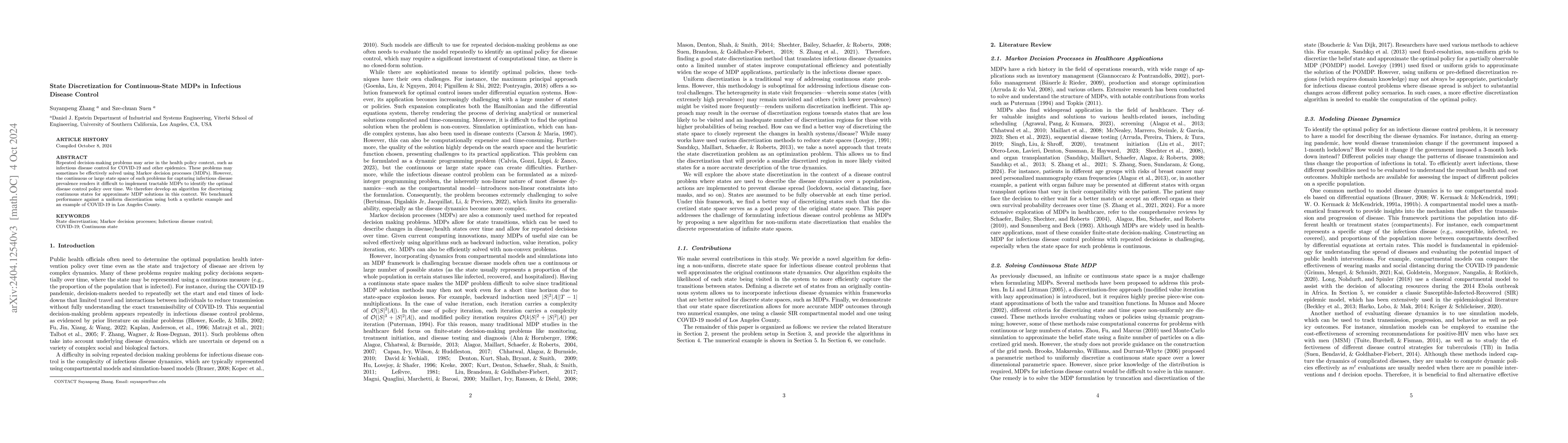 Thumbnail for State Discretization for Continuous-State MDPs in Infectious Disease
  Control