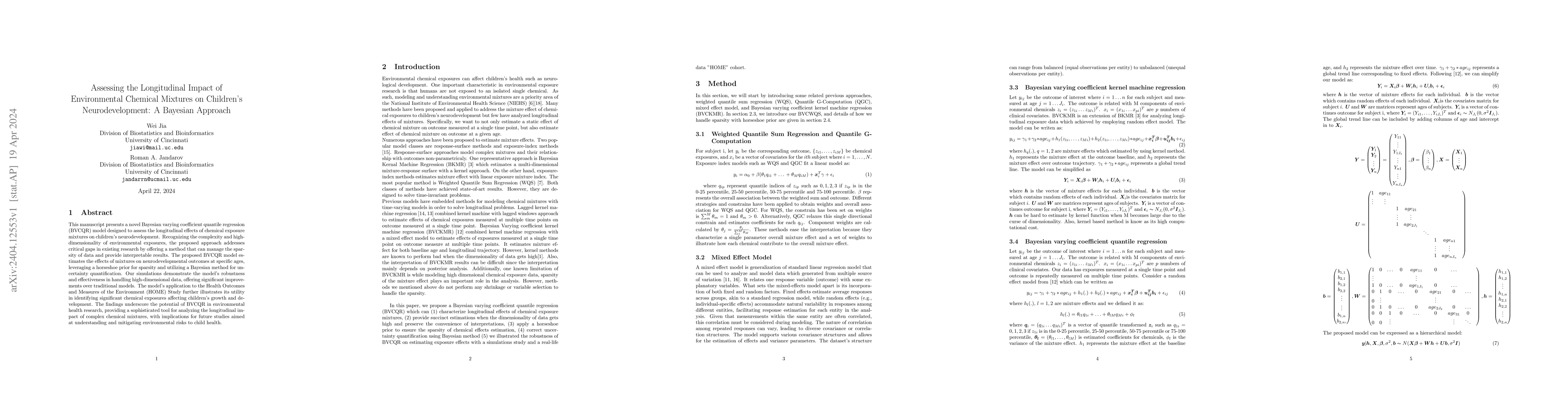 Thumbnail for Assessing the Longitudinal Impact of Environmental Chemical Mixtures on
  Children's Neurodevelopment: A Bayesian Approach