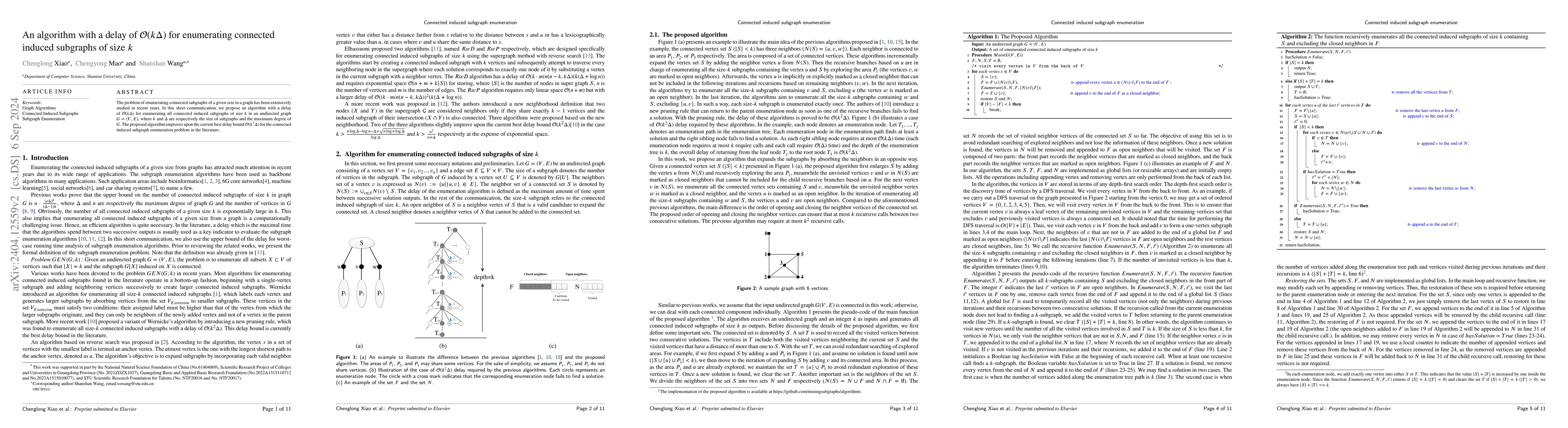 Thumbnail for An algorithm with a delay of $\mathcal{O}(k\Delta)$ for enumerating
  connected induced subgraphs of size $k$