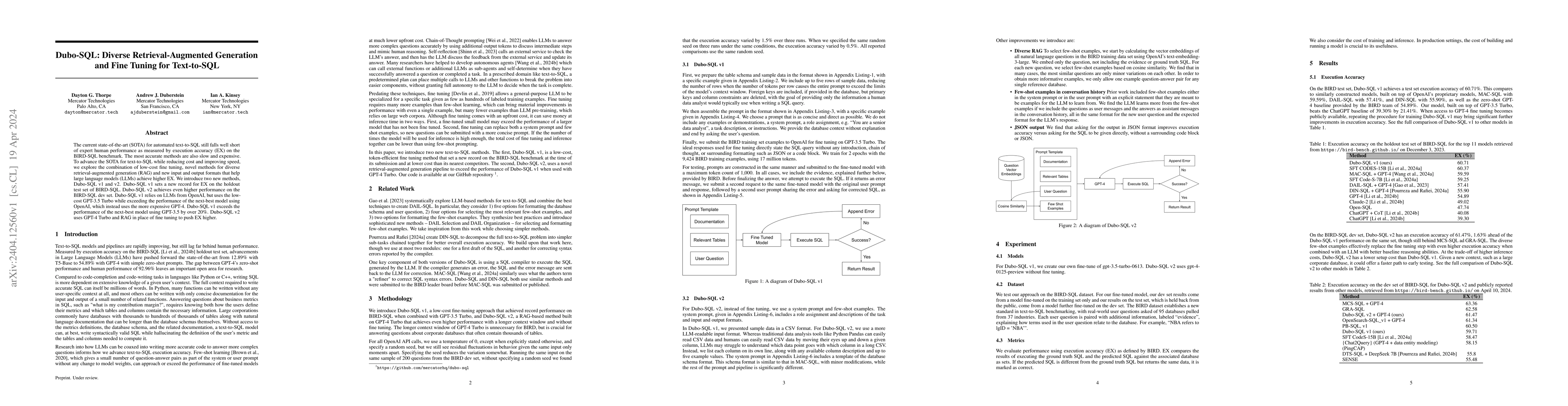 Thumbnail for Dubo-SQL: Diverse Retrieval-Augmented Generation and Fine Tuning for
  Text-to-SQL