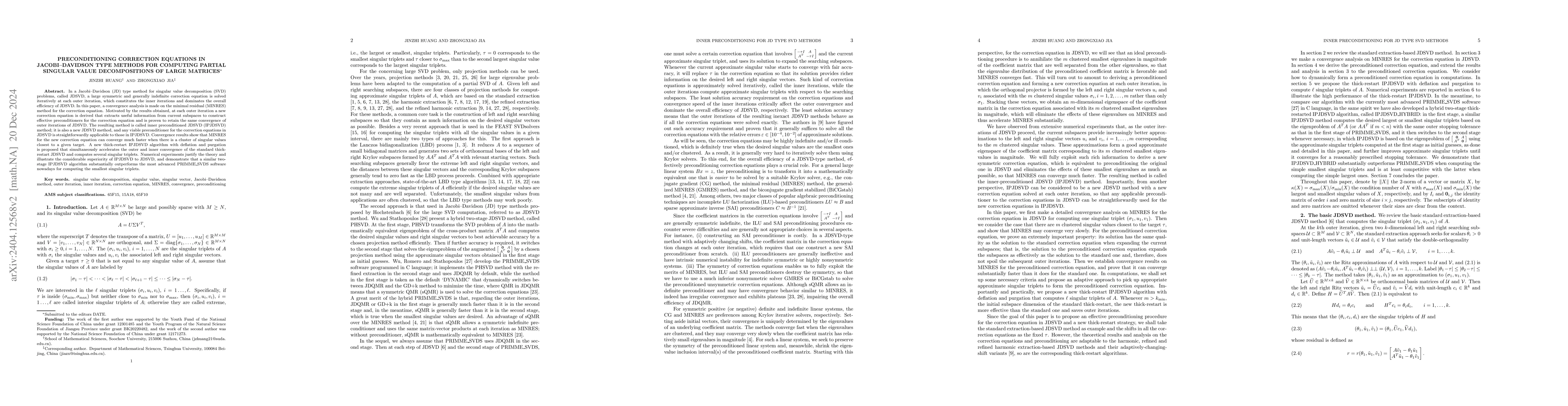 Thumbnail for Preconditioning correction equations in Jacobi--Davidson type methods
  for computing partial singular value decompositions of large matrices