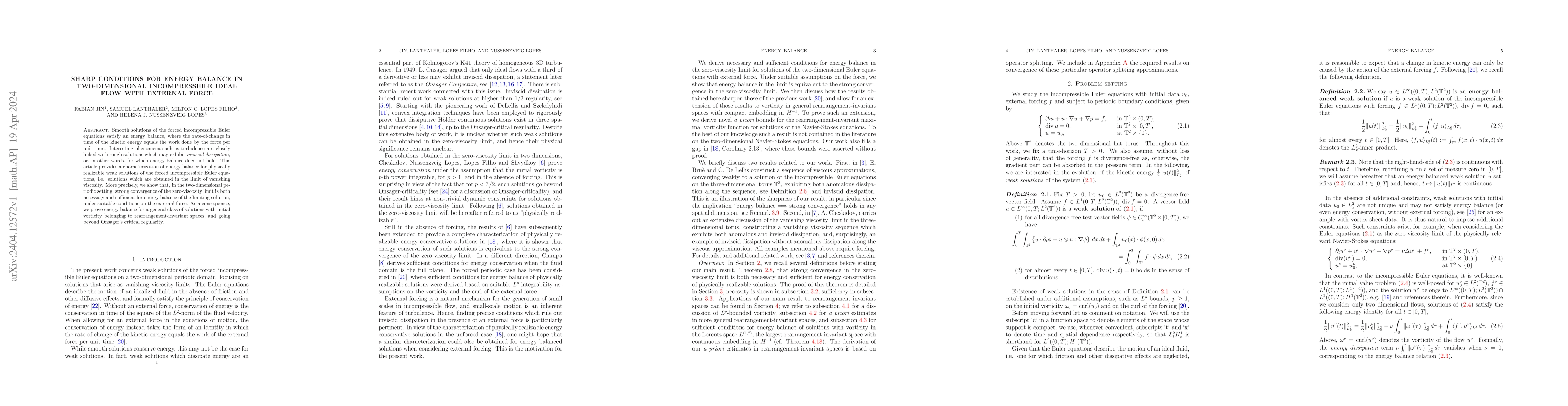 Thumbnail for Sharp conditions for energy balance in two-dimensional incompressible
  ideal flow with external force