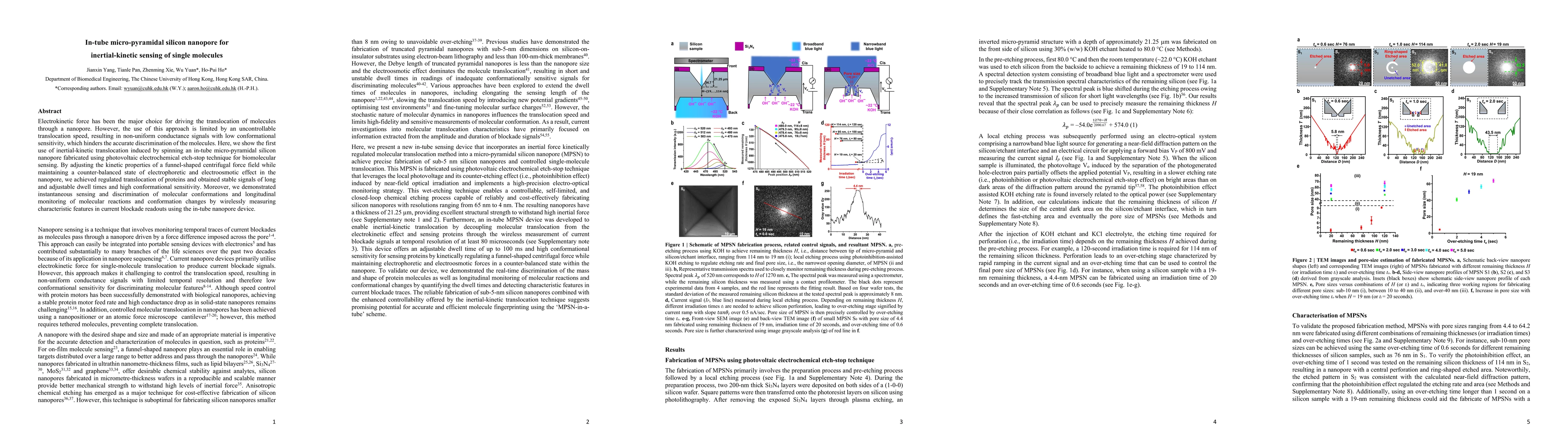 Thumbnail for In-tube micro-pyramidal silicon nanopore for inertial-kinetic sensing of
  single molecules