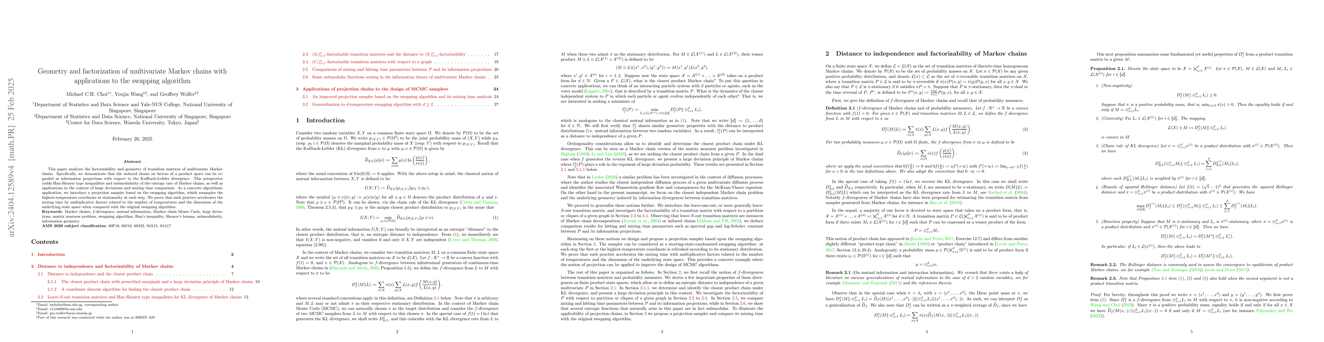Thumbnail for A rate-distortion framework for MCMC algorithms: geometry and
  factorization of multivariate Markov chains