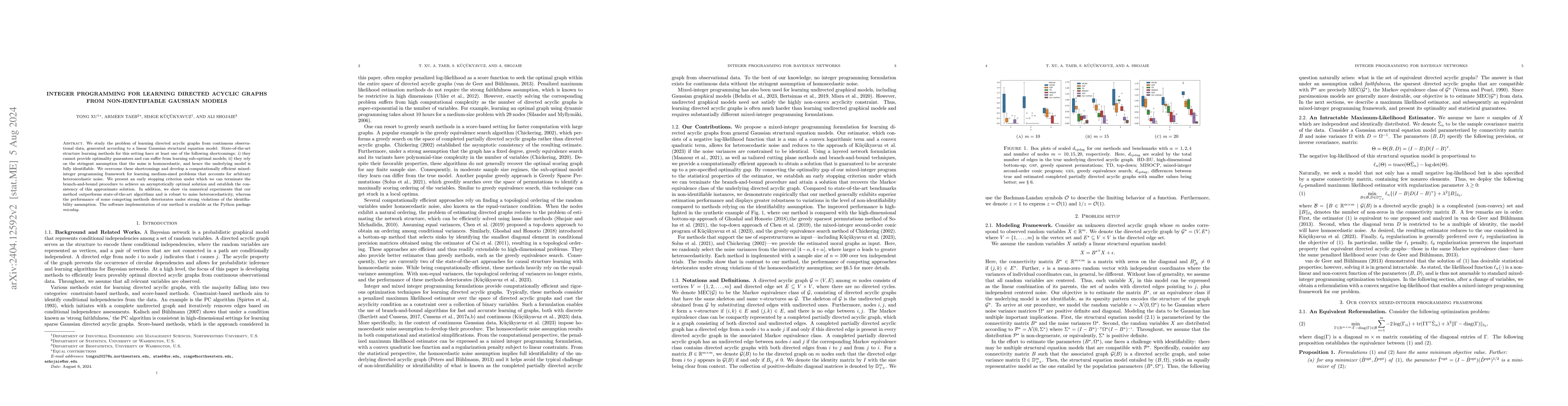 Thumbnail for Integer Programming for Learning Directed Acyclic Graphs from
  Non-identifiable Gaussian Models