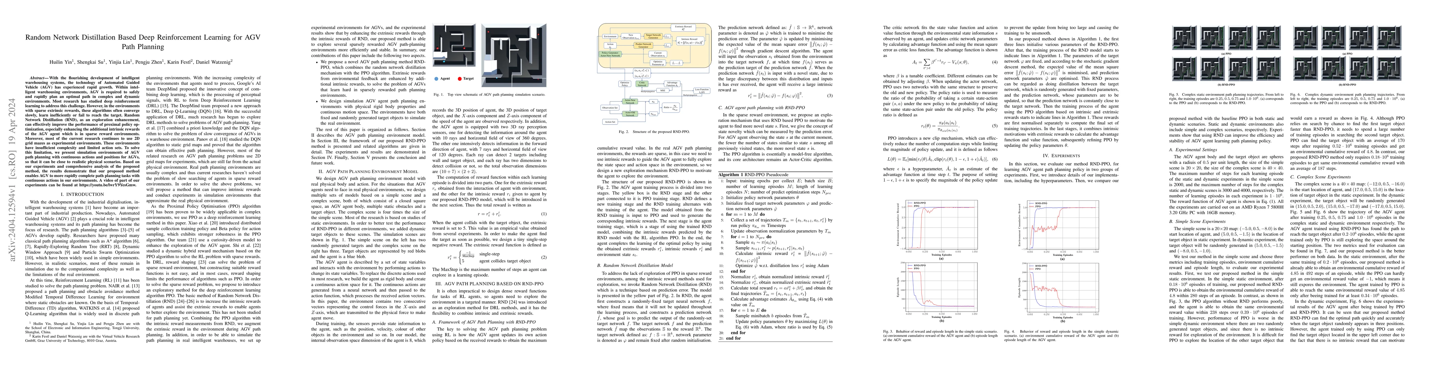 Thumbnail for Random Network Distillation Based Deep Reinforcement Learning for AGV
  Path Planning