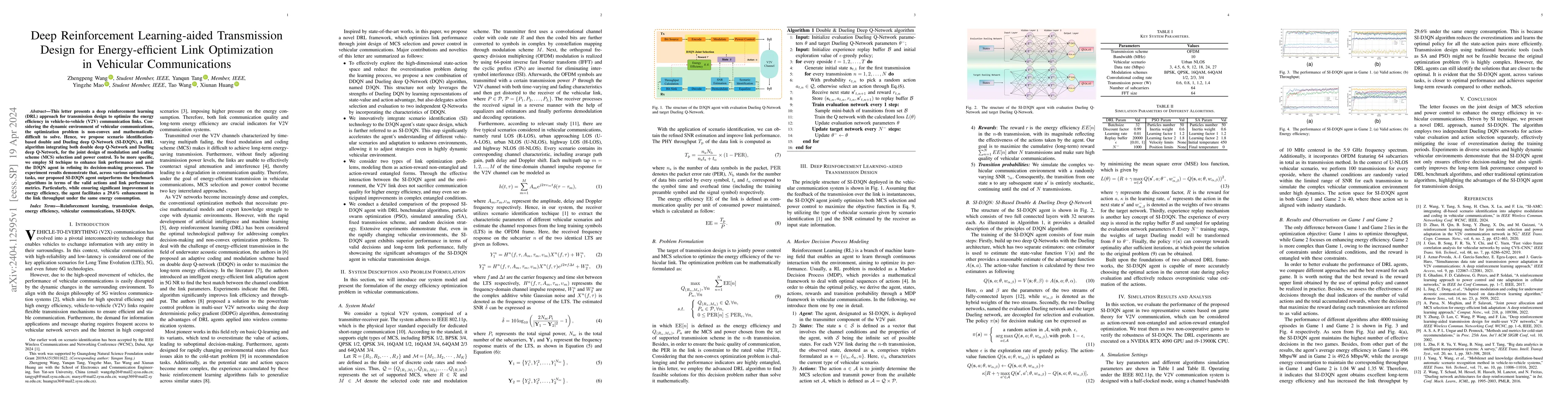 Thumbnail for Deep Reinforcement Learning-aided Transmission Design for
  Energy-efficient Link Optimization in Vehicular Communications