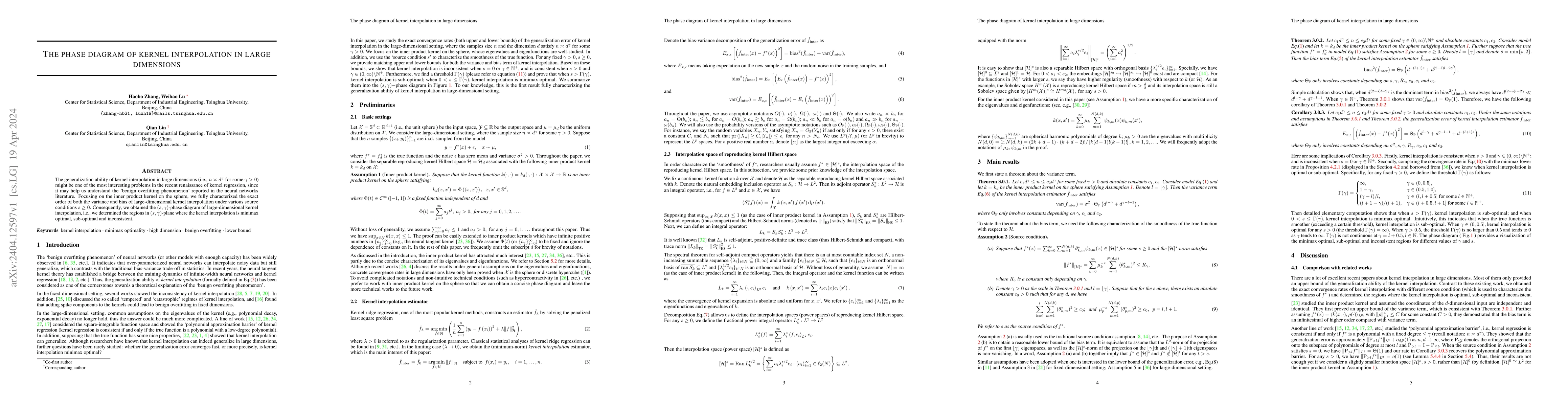 Thumbnail for The phase diagram of kernel interpolation in large dimensions