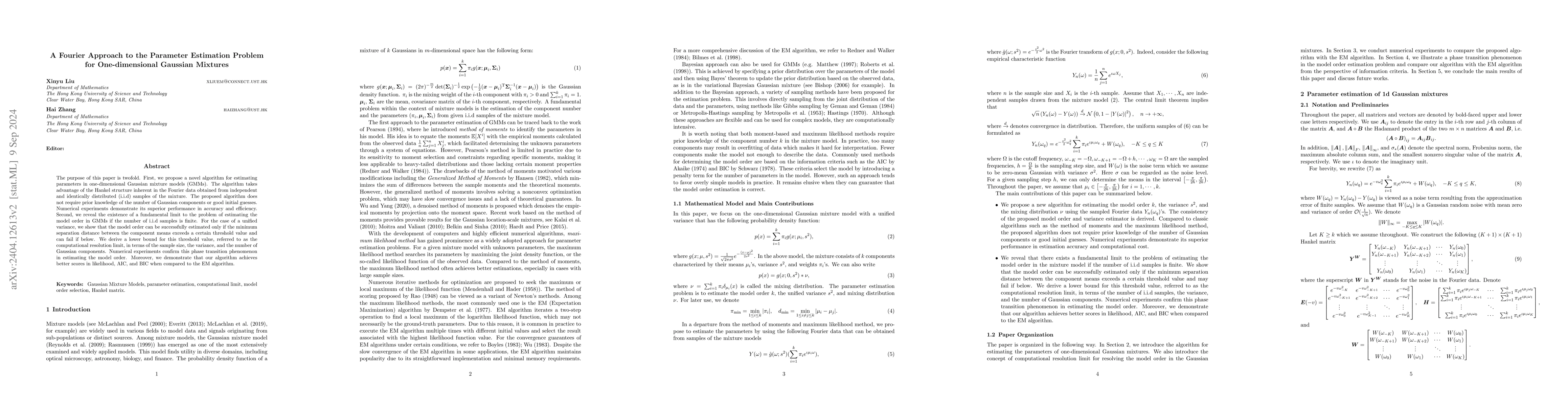 Thumbnail for A Fourier Approach to the Parameter Estimation Problem for
  One-dimensional Gaussian Mixture Models