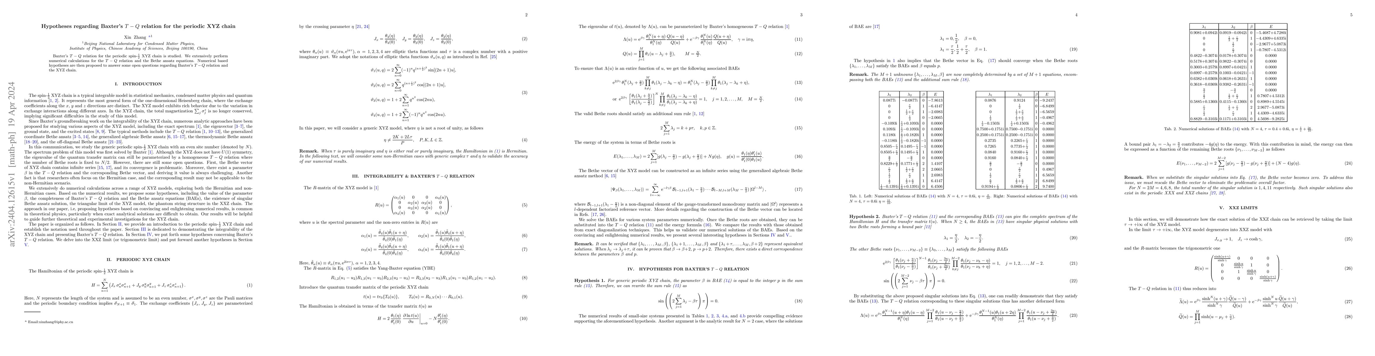 Thumbnail for Hypotheses regarding Baxter's $T-Q$ relation for the periodic XYZ chain