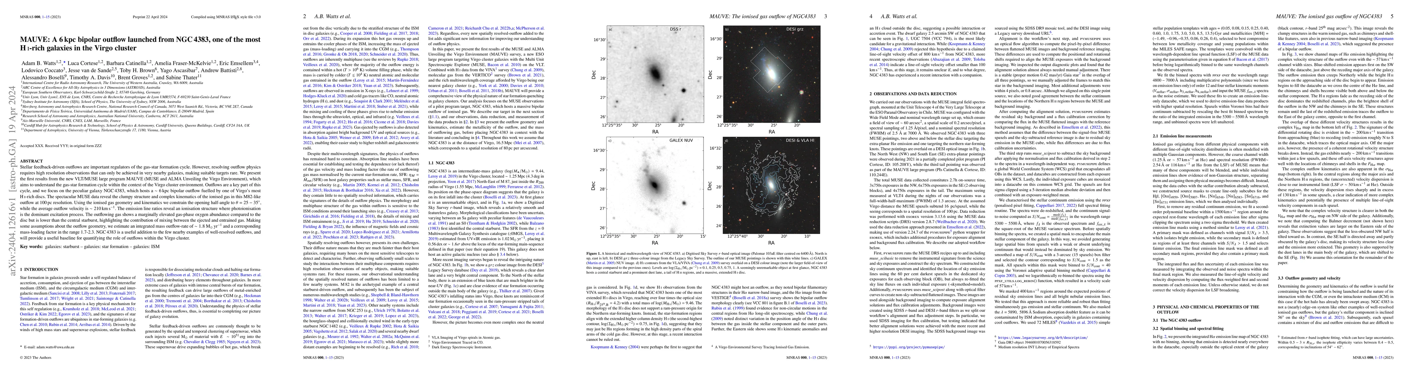 Thumbnail for MAUVE: A 6 kpc bipolar outflow launched from NGC 4383, one of the most
  HI-rich galaxies in the Virgo cluster