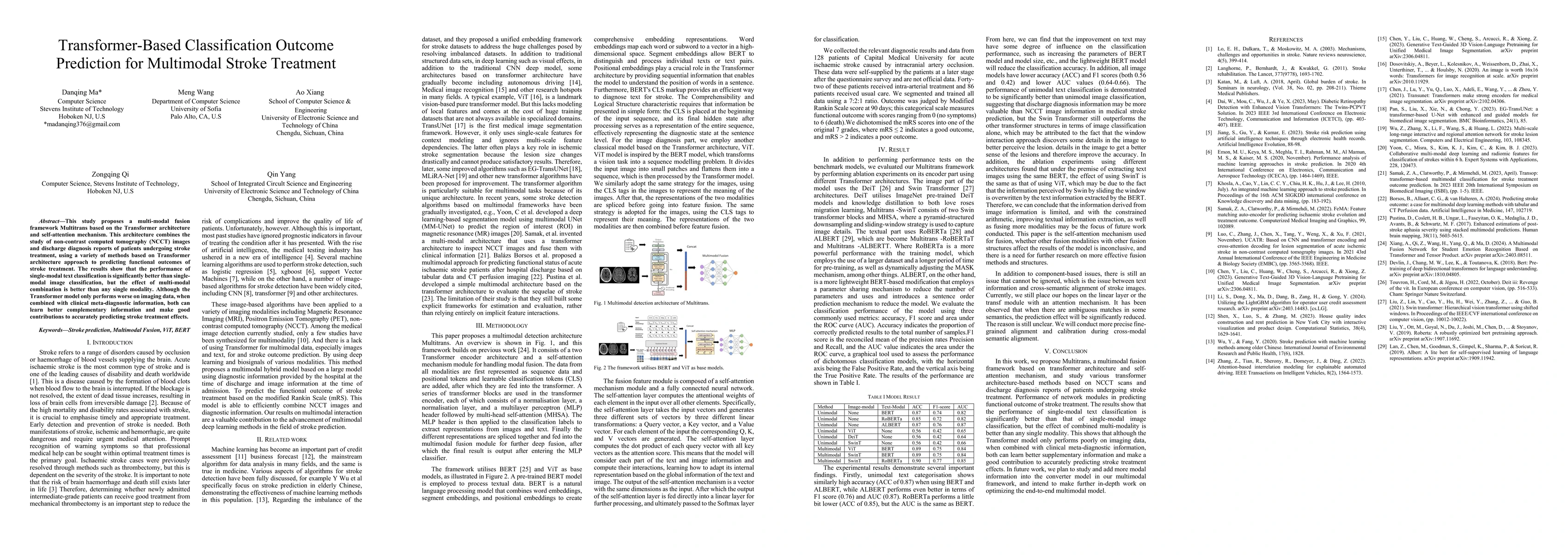Thumbnail for Transformer-Based Classification Outcome Prediction for Multimodal
  Stroke Treatment