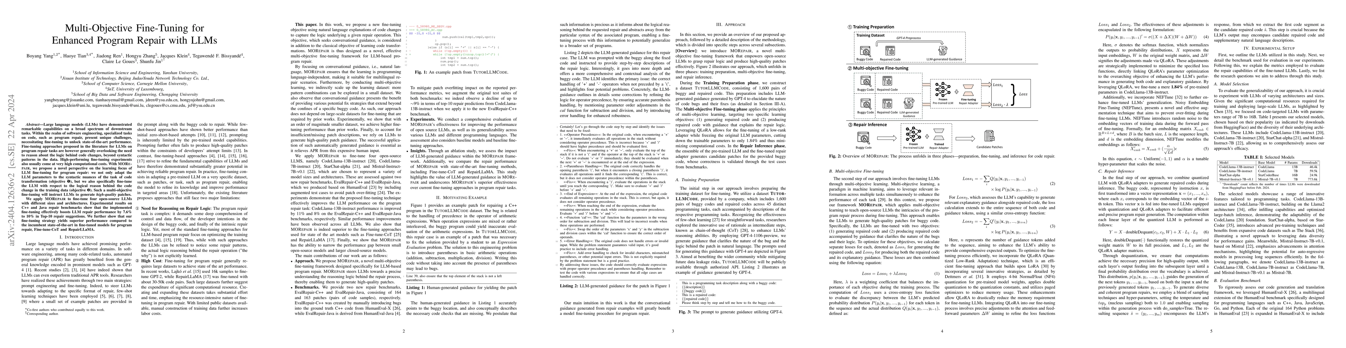 Thumbnail for Multi-Objective Fine-Tuning for Enhanced Program Repair with LLMs