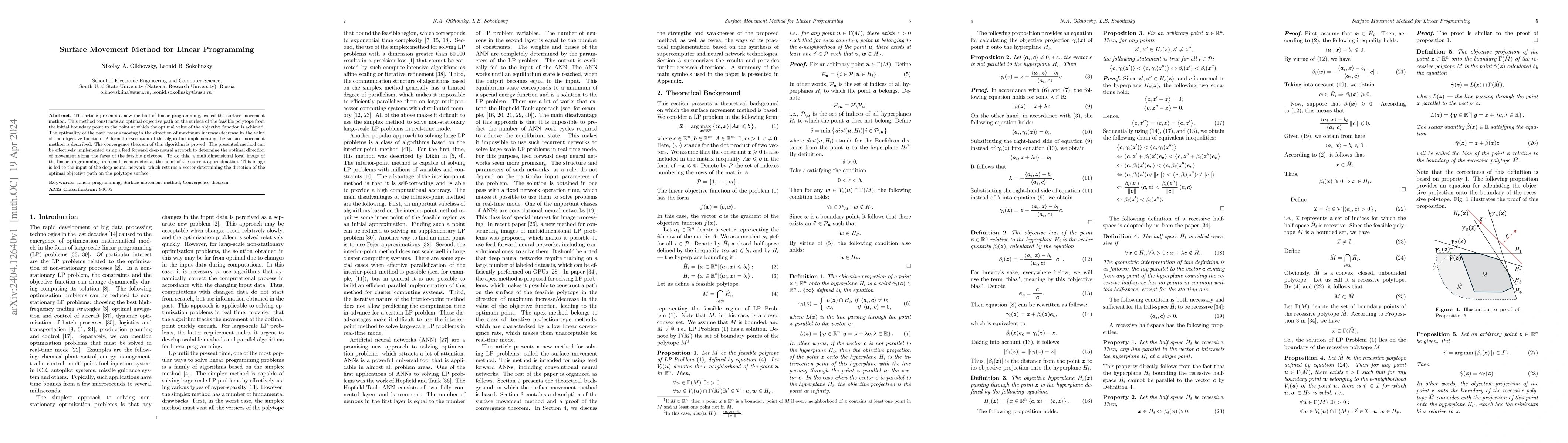 Thumbnail for Surface Movement Method for Linear Programming