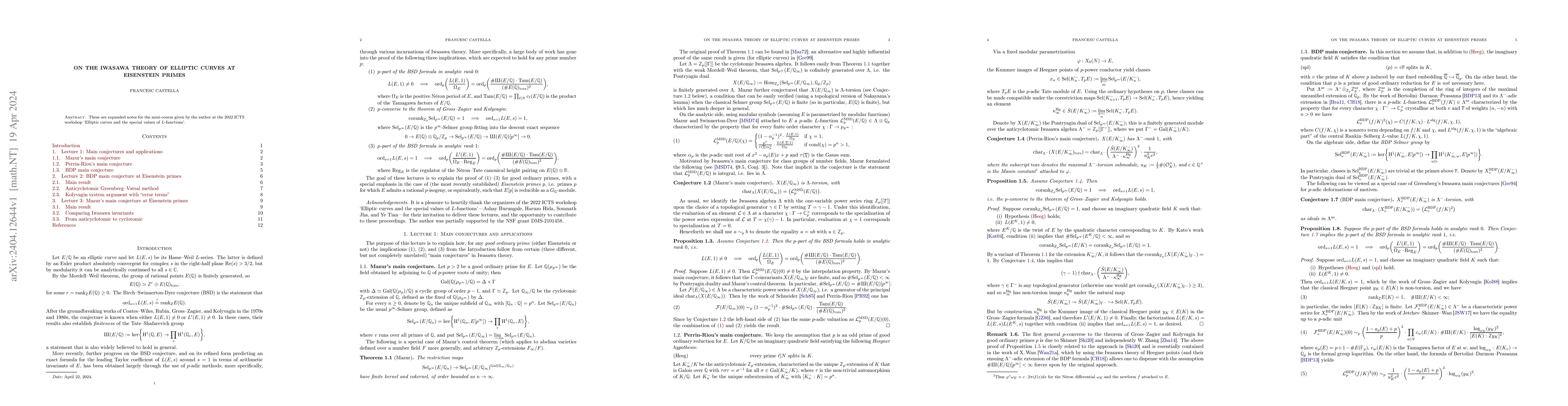 Thumbnail for On the Iwasawa theory of elliptic curves at Eisenstein primes
