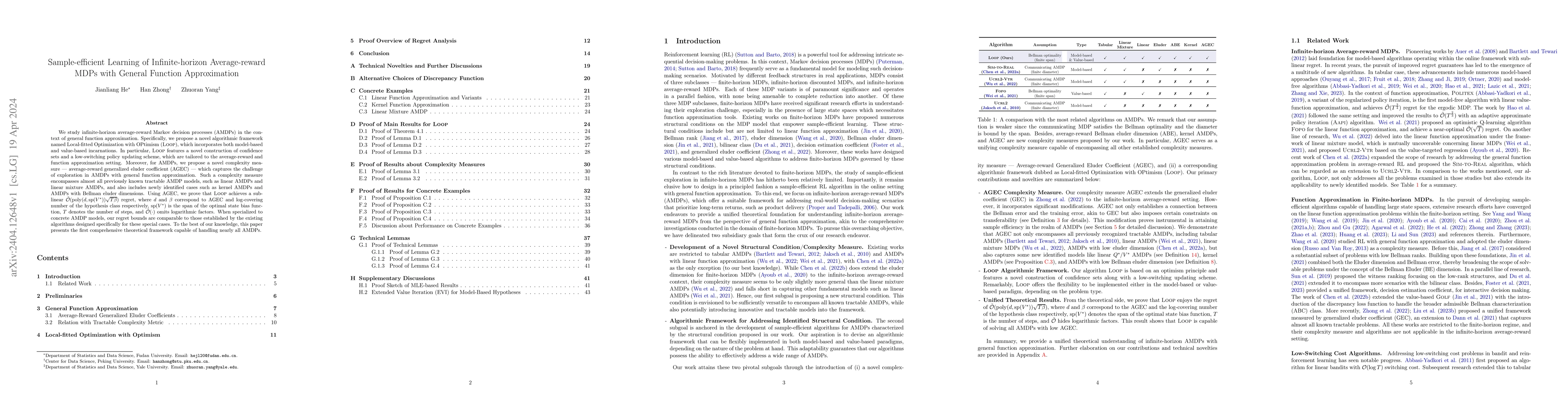 Thumbnail for Sample-efficient Learning of Infinite-horizon Average-reward MDPs with
  General Function Approximation