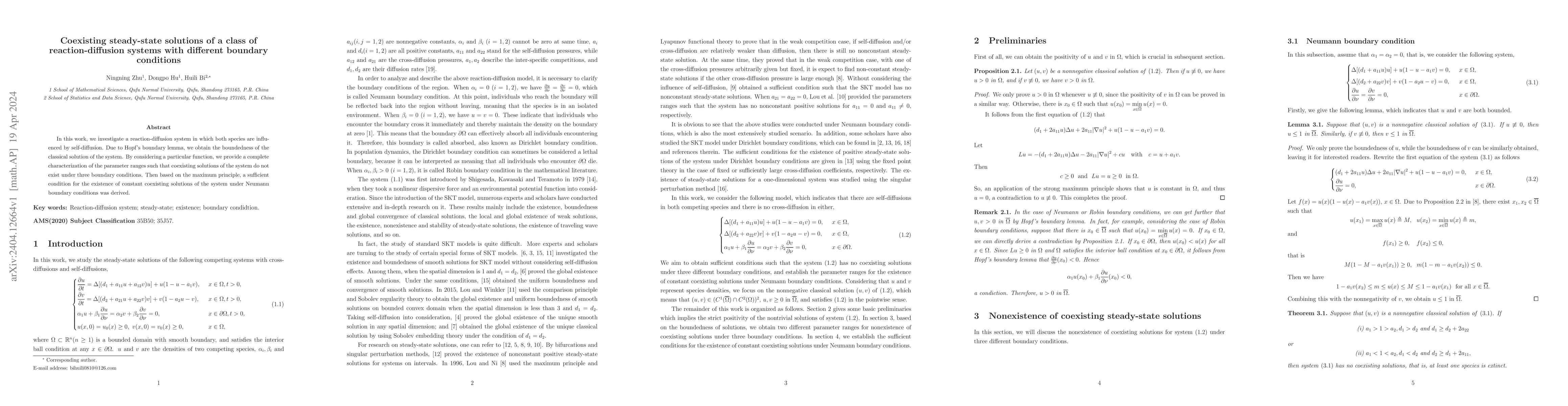 Thumbnail for Coexisting steady-state solutions of a class of reaction-diffusion
  systems with different boundary conditions
