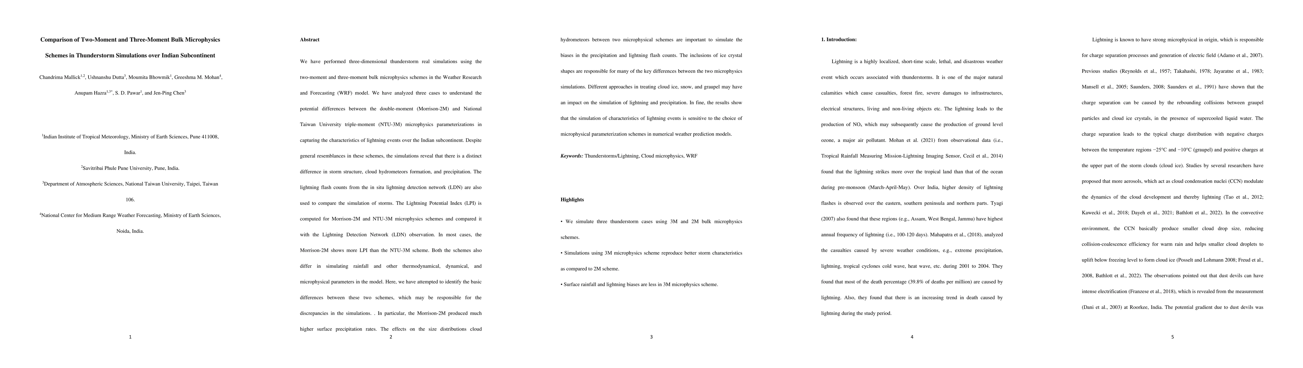 Thumbnail for Comparison of Two-Moment and Three-Moment Bulk Microphysics Schemes in
  Thunderstorm Simulations over Indian Subcontinent