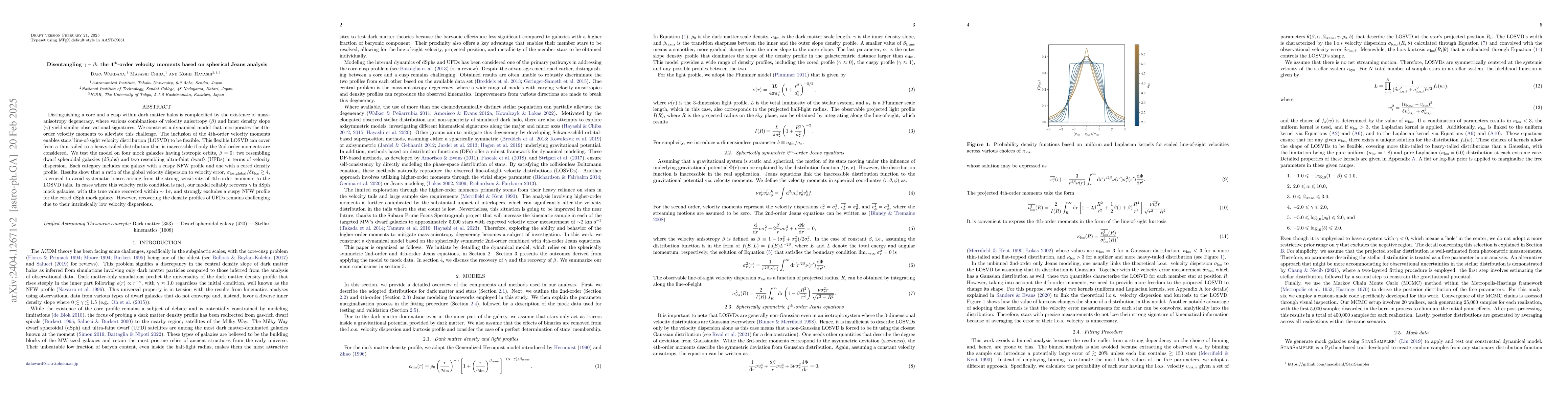 Thumbnail for Disentangling gamma-beta: the 4th-order velocity moments based on
  spherical Jeans analysis