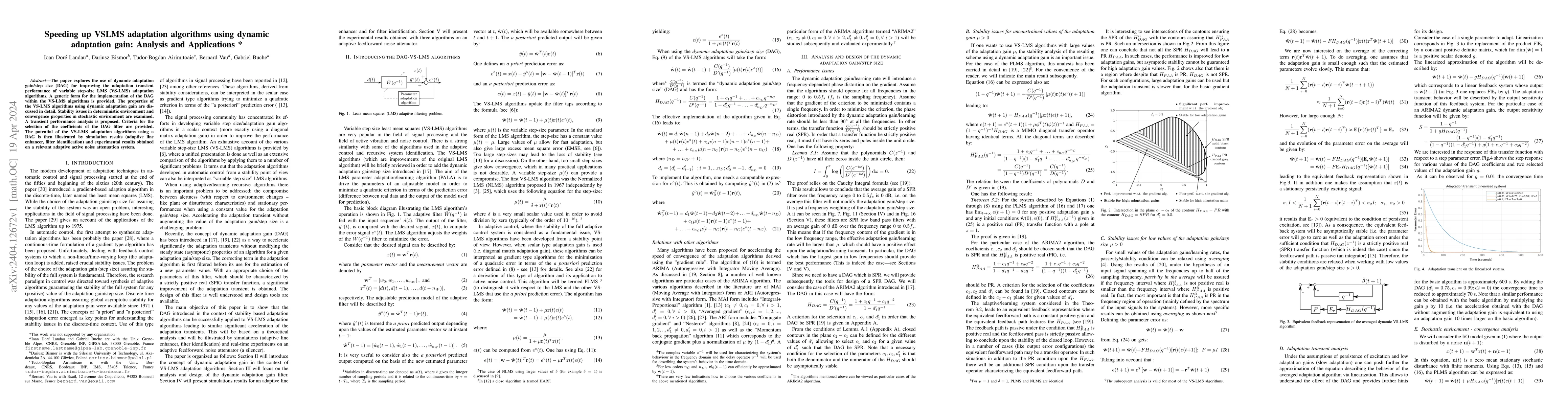 Thumbnail for Speeding up VSLMS adaptation algorithms using dynamic adaptation gain:
  Analysis and Applications
