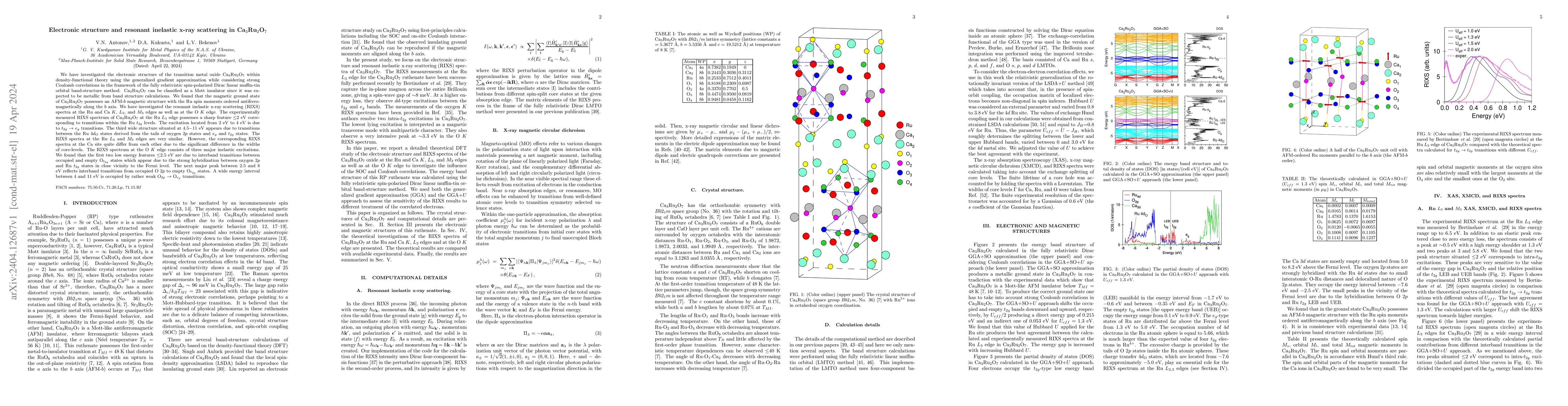 Thumbnail for Electronic structure and resonant inelastic x-ray scattering in Ca3Ru2O7
