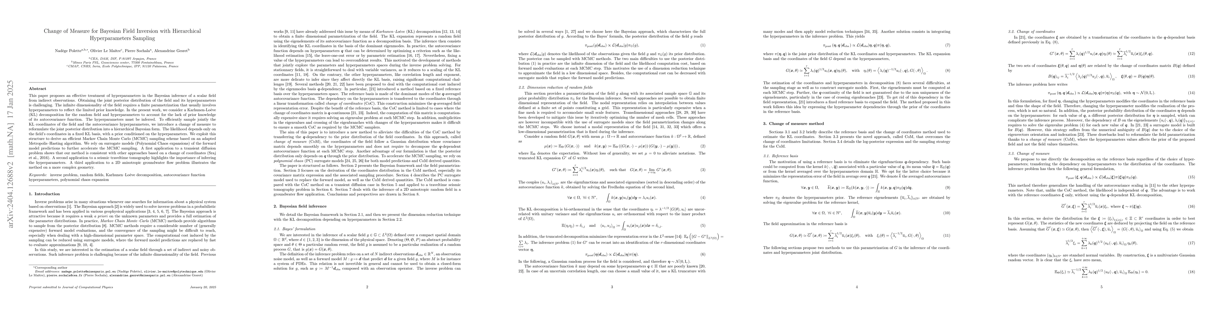 Thumbnail for Change of Measure for Bayesian Field Inversion with Hierarchical
  Hyperparameters Sampling