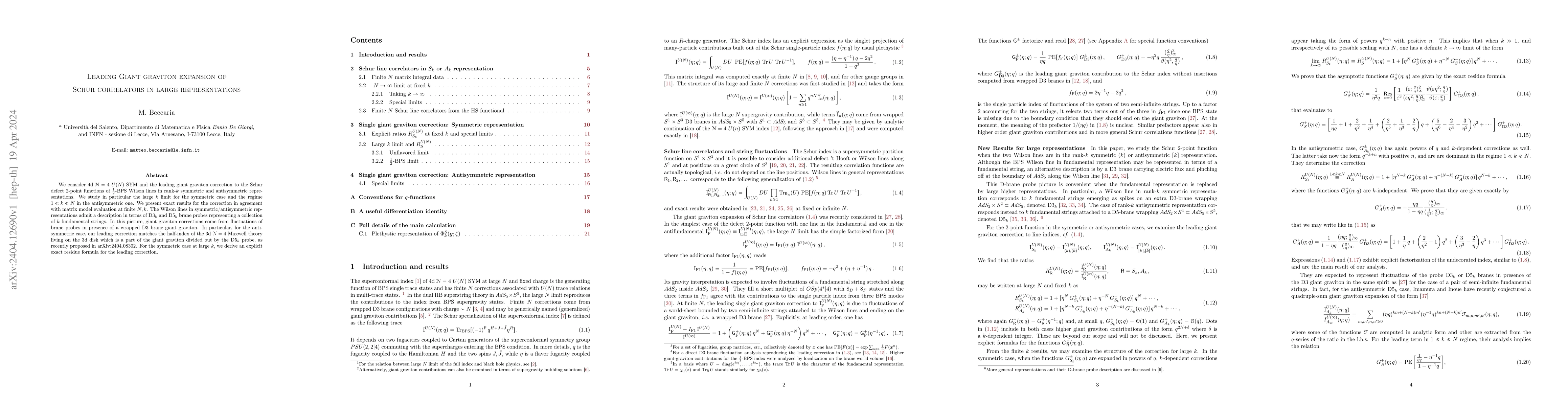Thumbnail for Leading Giant graviton expansion of Schur correlators in large
  representations