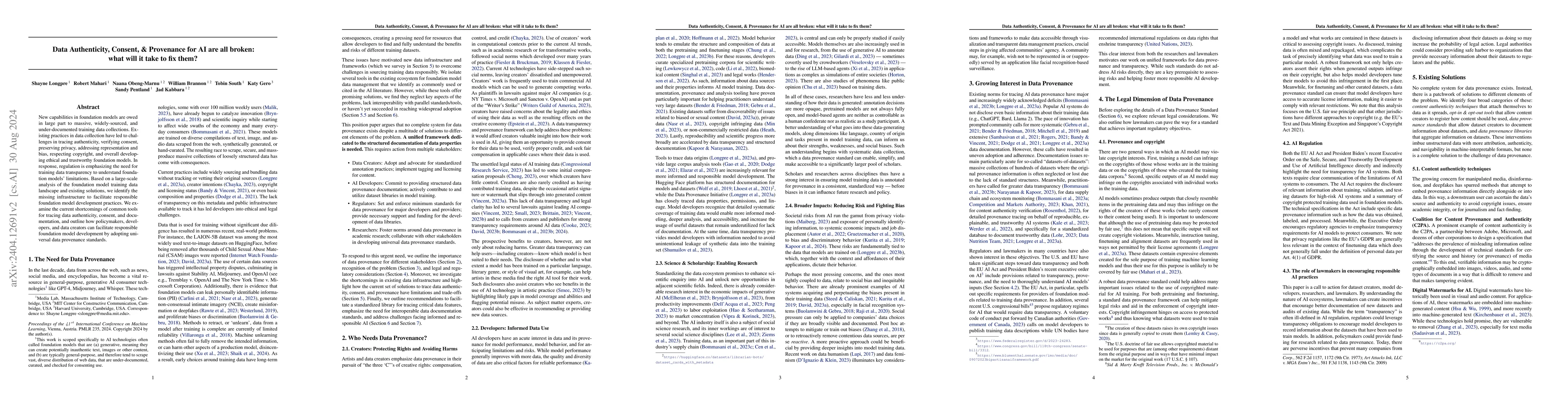 Thumbnail for Data Authenticity, Consent, & Provenance for AI are all broken: what
  will it take to fix them?