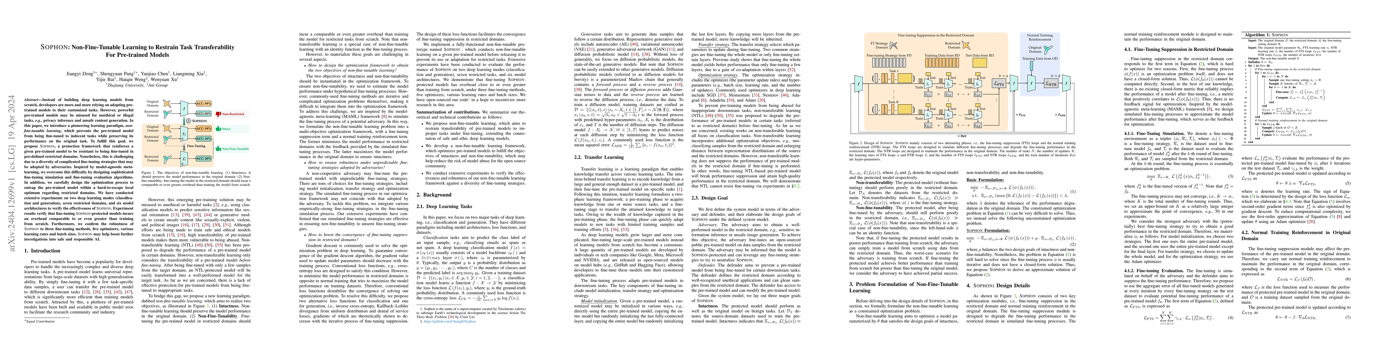 Thumbnail for SOPHON: Non-Fine-Tunable Learning to Restrain Task Transferability For
  Pre-trained Models