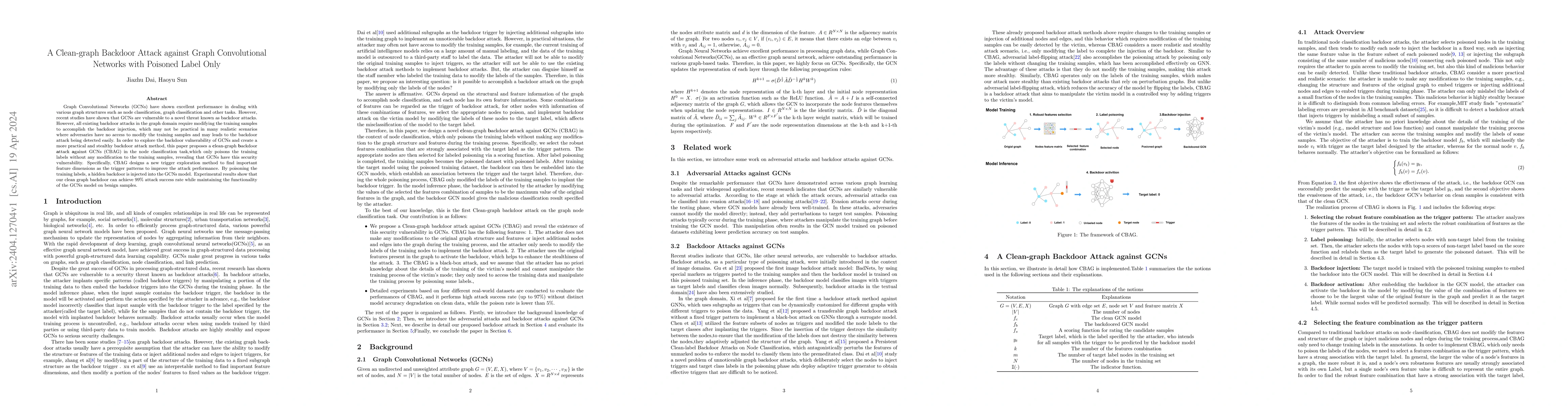 Thumbnail for A Clean-graph Backdoor Attack against Graph Convolutional Networks with
  Poisoned Label Only