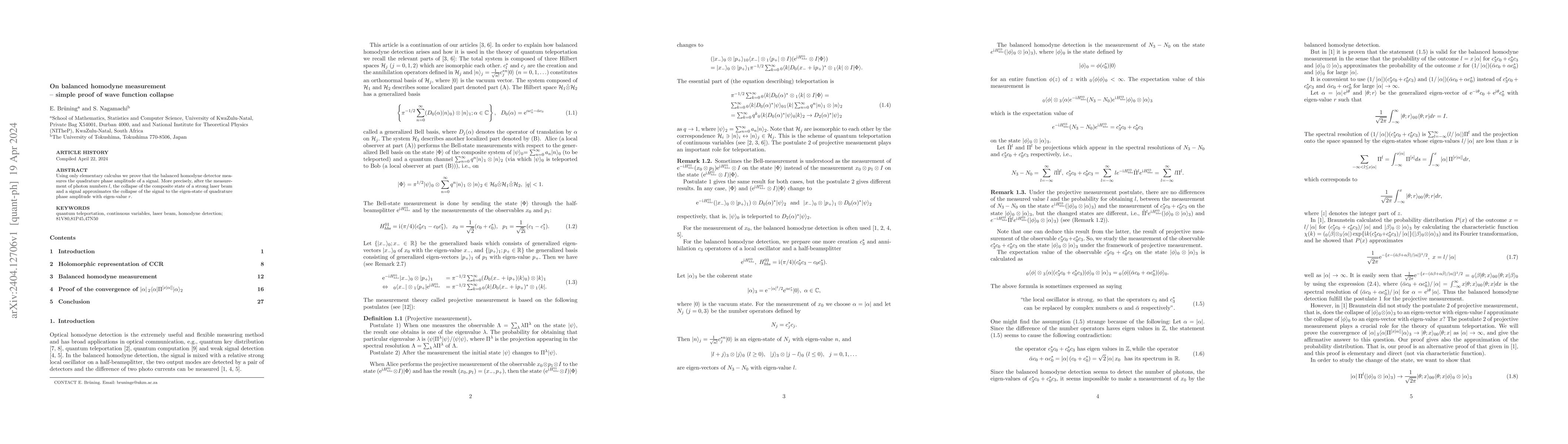 Thumbnail for On balanced homodyne measurement -- simple proof of wave function
  collapse