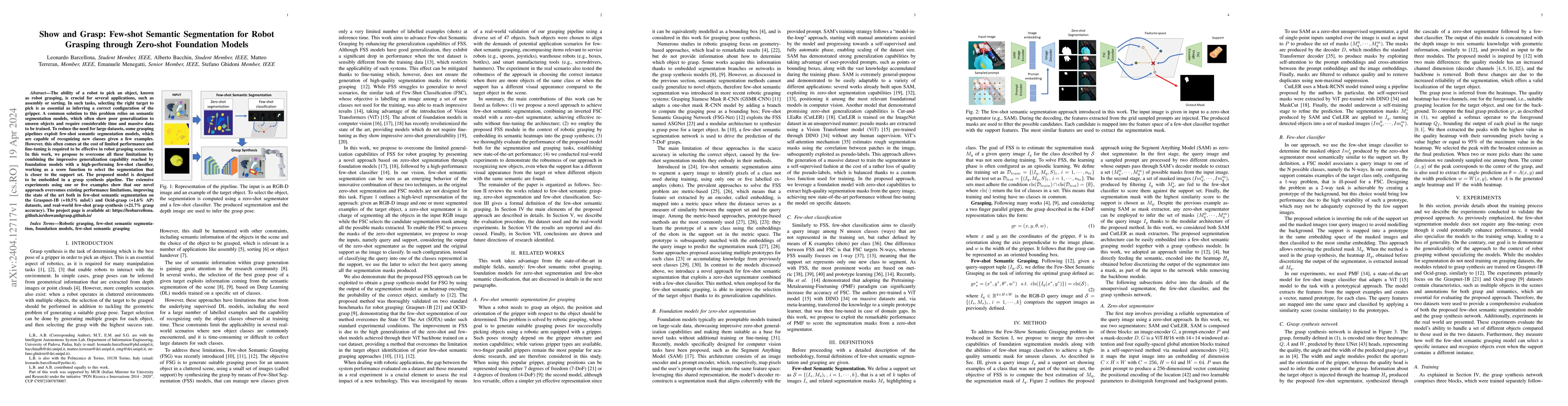 Thumbnail for Show and Grasp: Few-shot Semantic Segmentation for Robot Grasping
  through Zero-shot Foundation Models