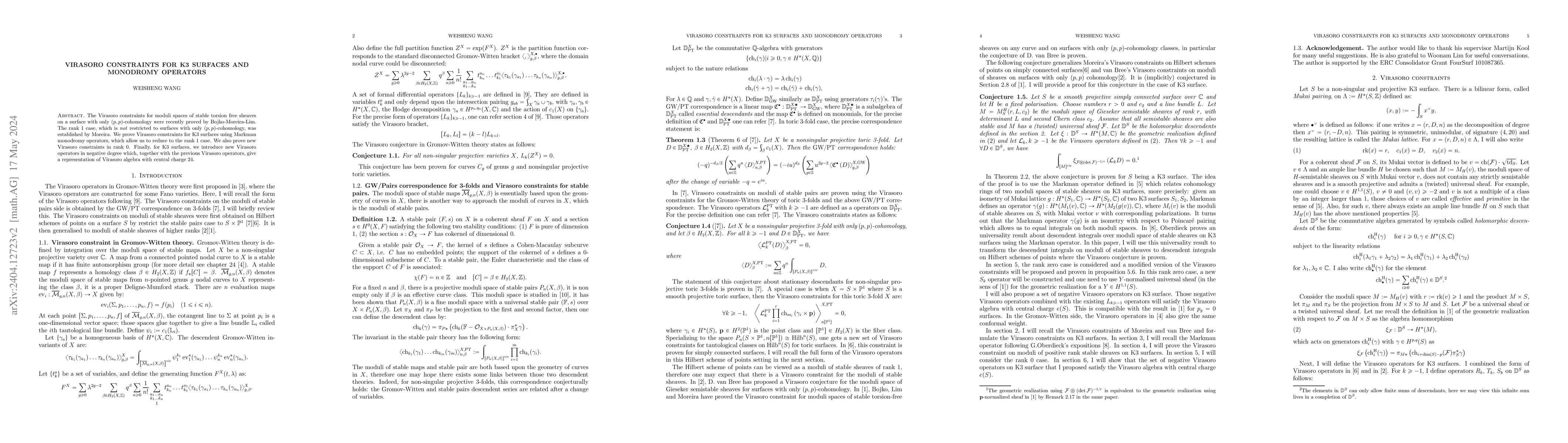 Thumbnail for Virasoro constraints for K3 surfaces and monodromy operators