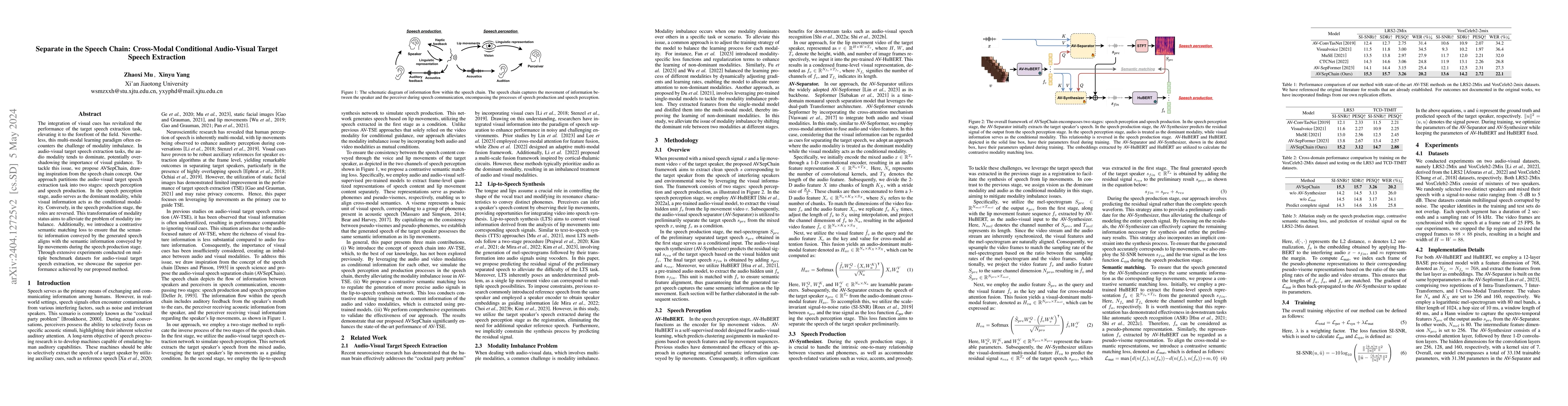 Thumbnail for Separate in the Speech Chain: Cross-Modal Conditional Audio-Visual
  Target Speech Extraction