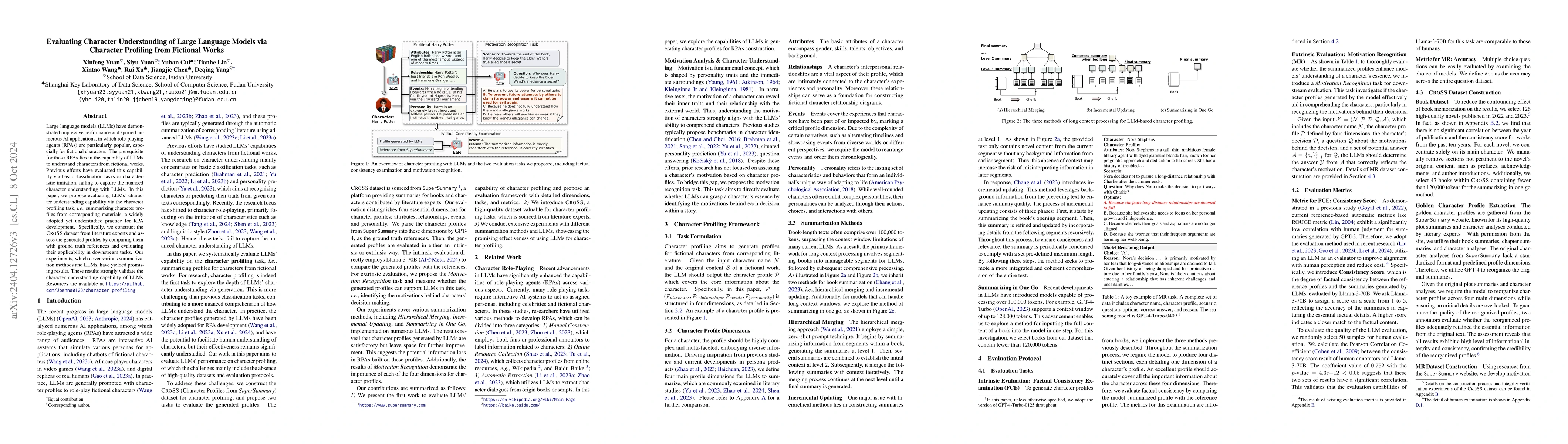 Thumbnail for Evaluating Character Understanding of Large Language Models via
  Character Profiling from Fictional Works
