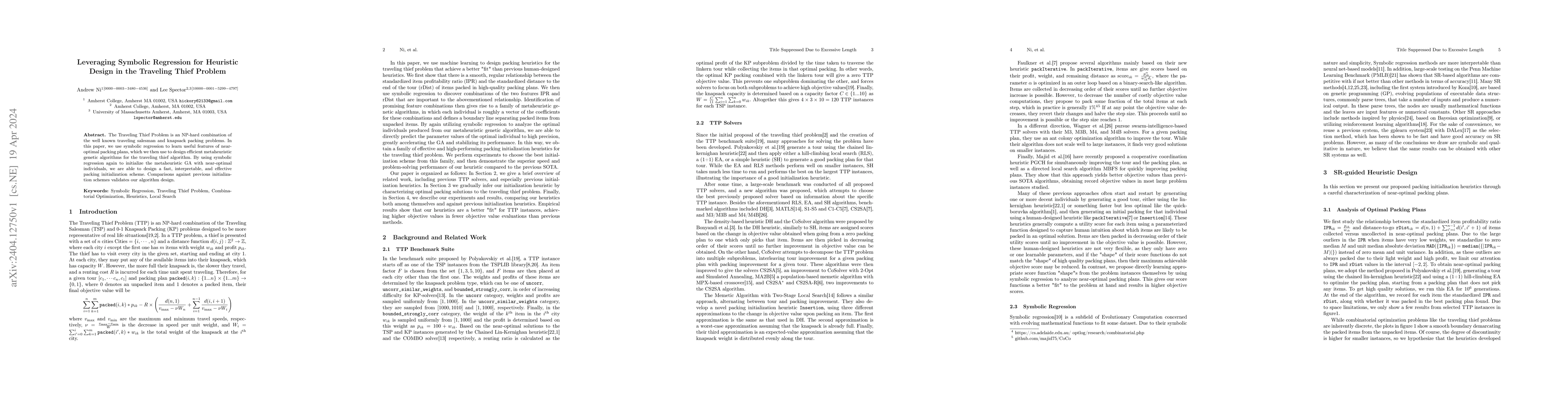 Thumbnail for Leveraging Symbolic Regression for Heuristic Design in the Traveling
  Thief Problem