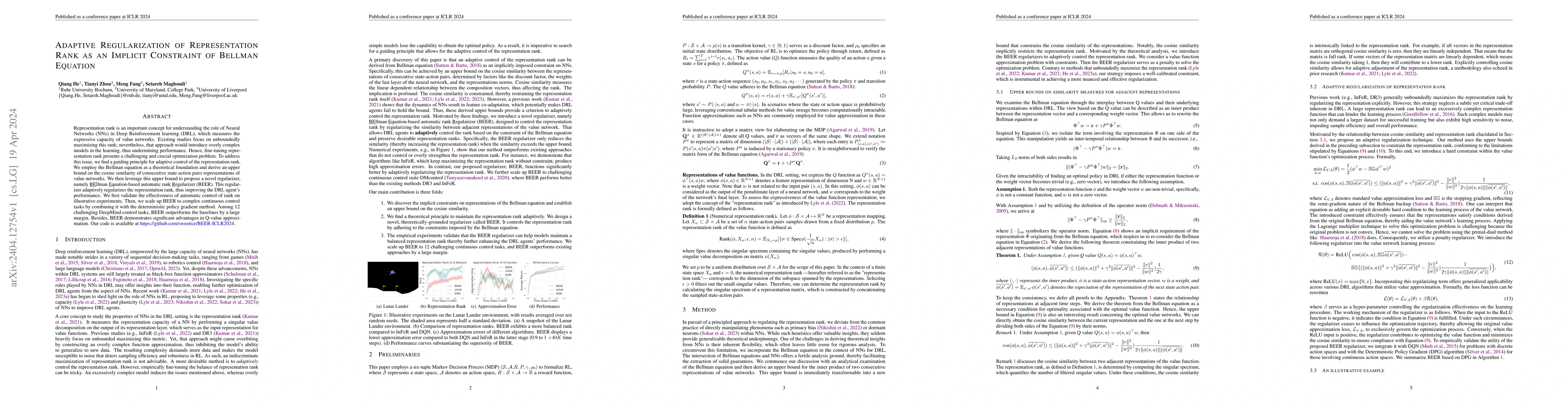Thumbnail for Adaptive Regularization of Representation Rank as an Implicit Constraint
  of Bellman Equation