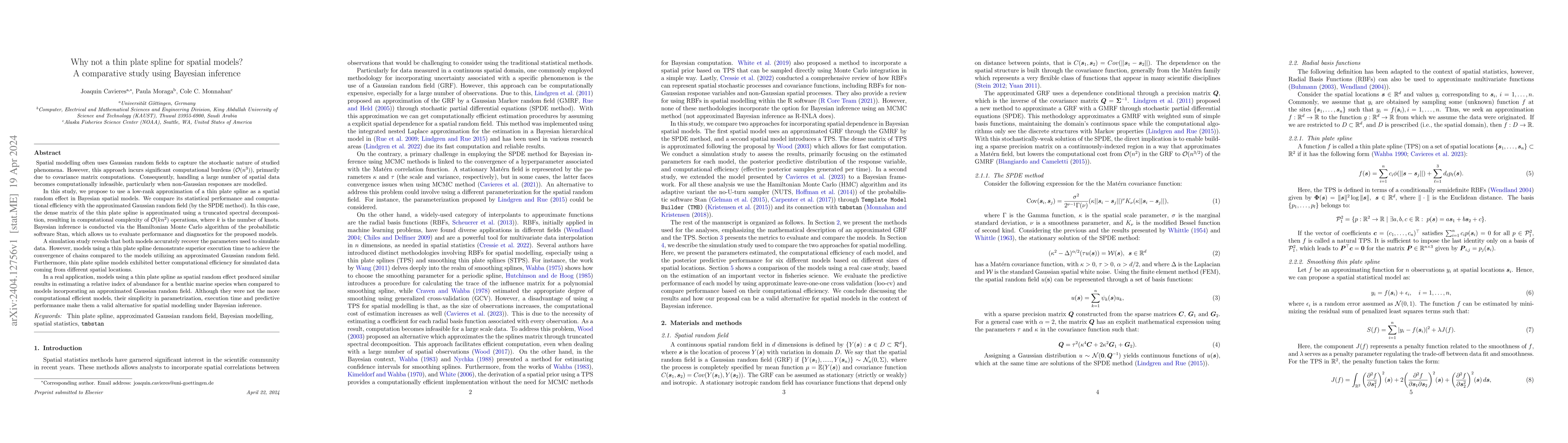 Thumbnail for Why not a thin plate spline for spatial models? A comparative study
  using Bayesian inference