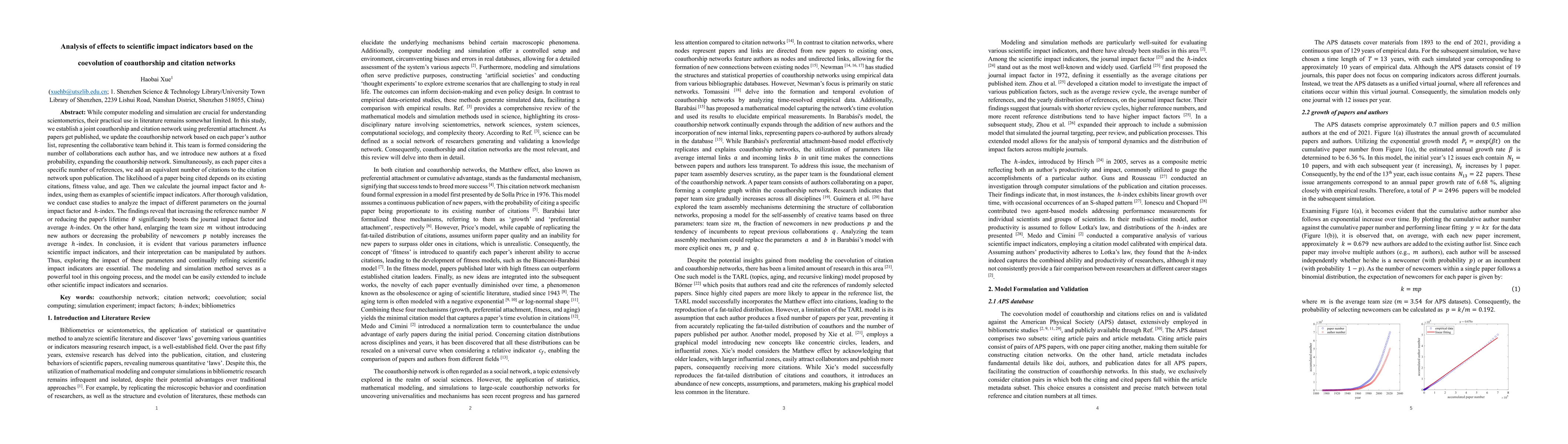 Thumbnail for Analysis of effects to scientific impact indicators based on the
  coevolution of coauthorship and citation networks