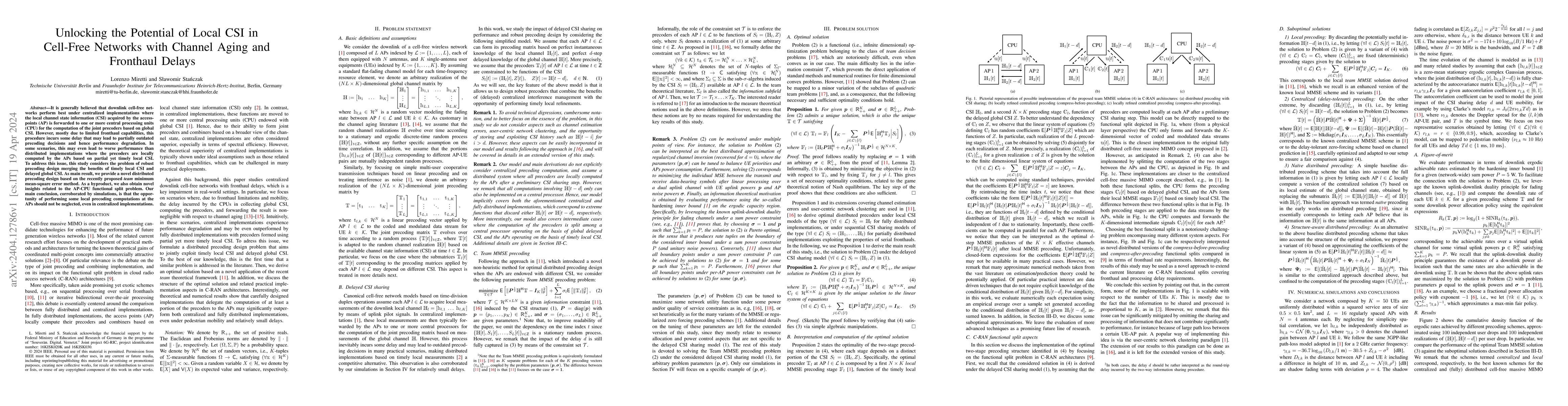 Thumbnail for Unlocking the Potential of Local CSI in Cell-Free Networks with Channel
  Aging and Fronthaul Delays
