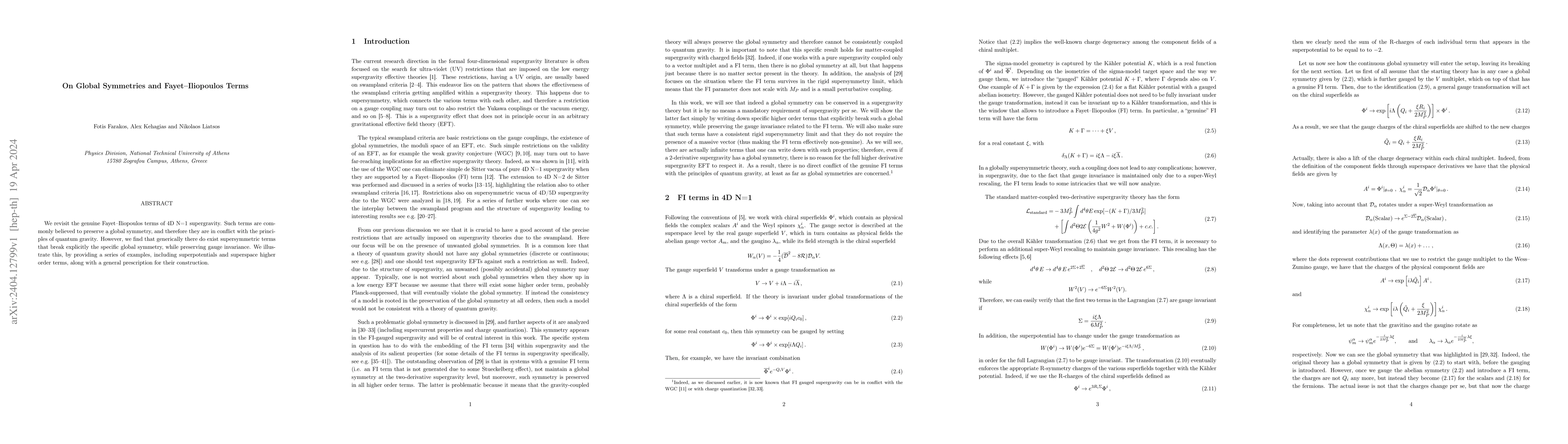 Thumbnail for On Global Symmetries and Fayet-Iliopoulos Terms
