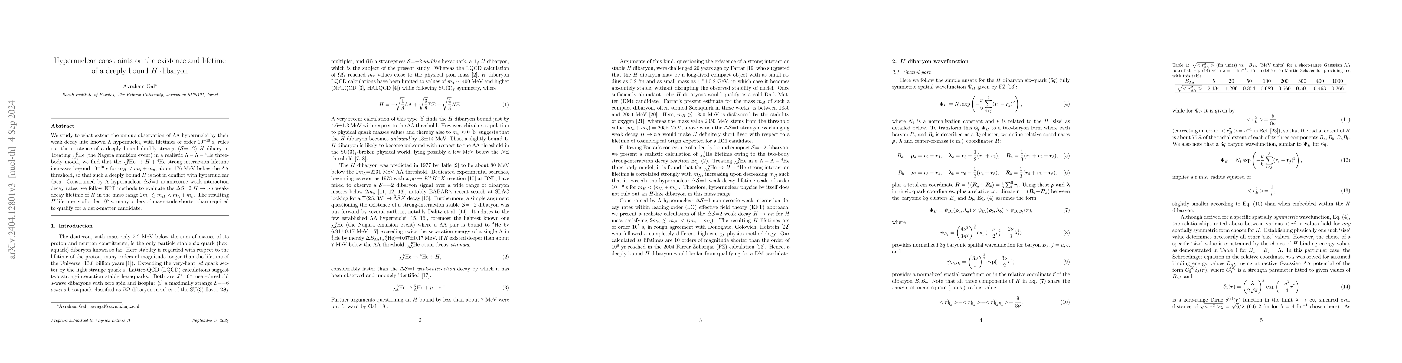 Thumbnail for Hypernuclear constraints on the existence and lifetime of a deeply bound
  $H$ dibaryon