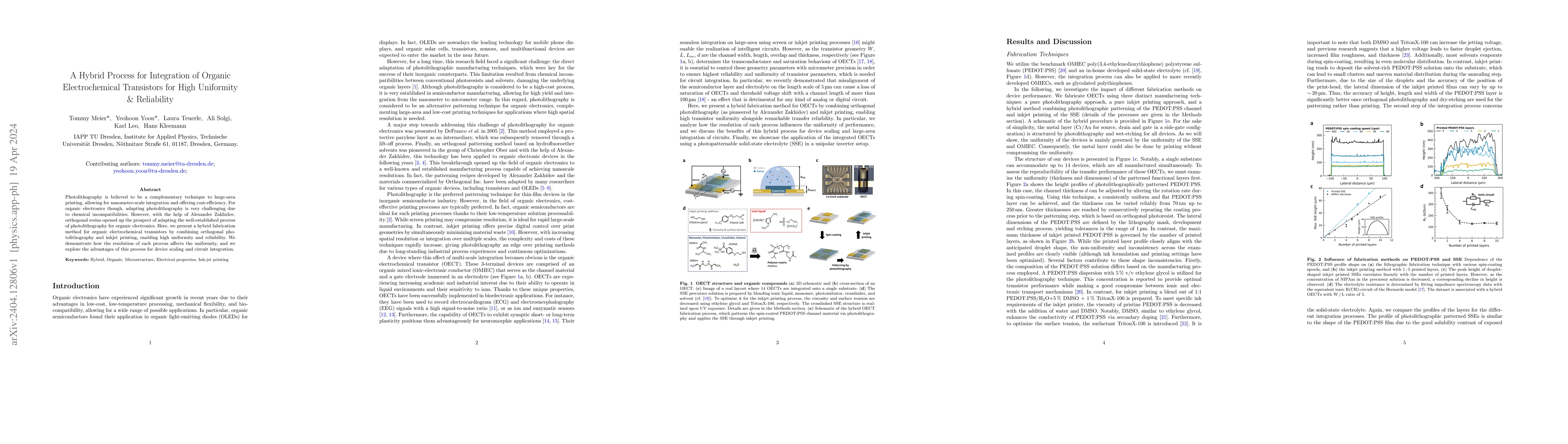 Thumbnail for A Hybrid Process for Integration of Organic Electrochemical Transistors
  for High Uniformity & Reliability