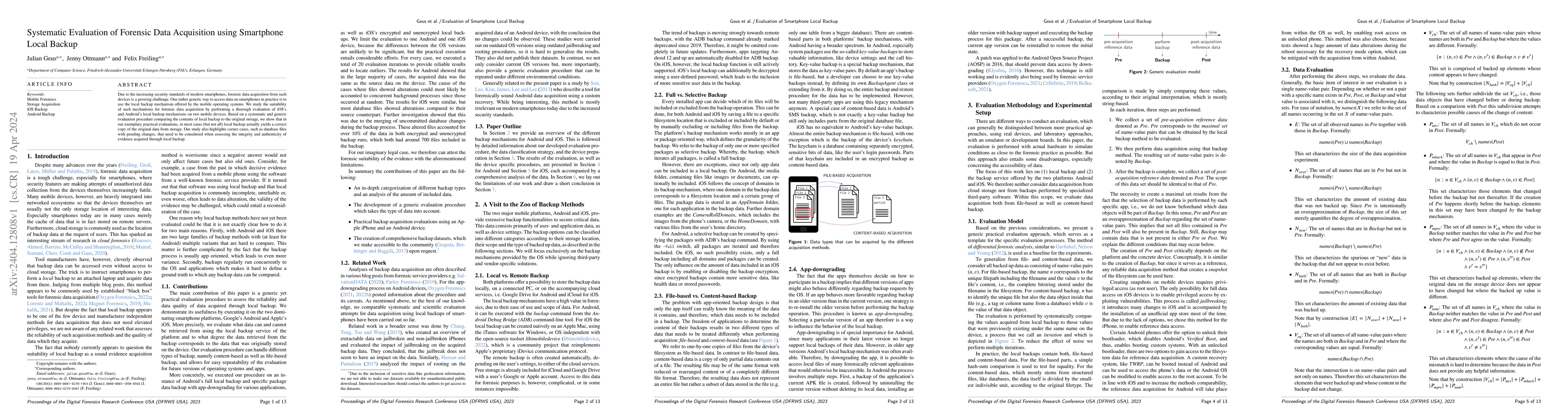 Thumbnail for Systematic Evaluation of Forensic Data Acquisition using Smartphone
  Local Backup