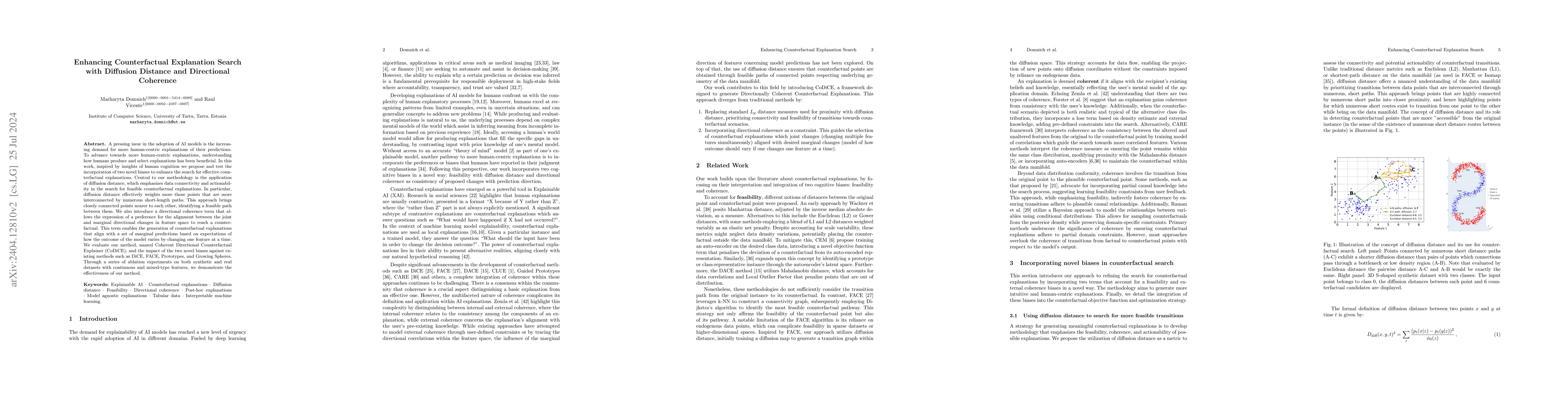 Thumbnail for Enhancing Counterfactual Explanation Search with Diffusion Distance and
  Directional Coherence