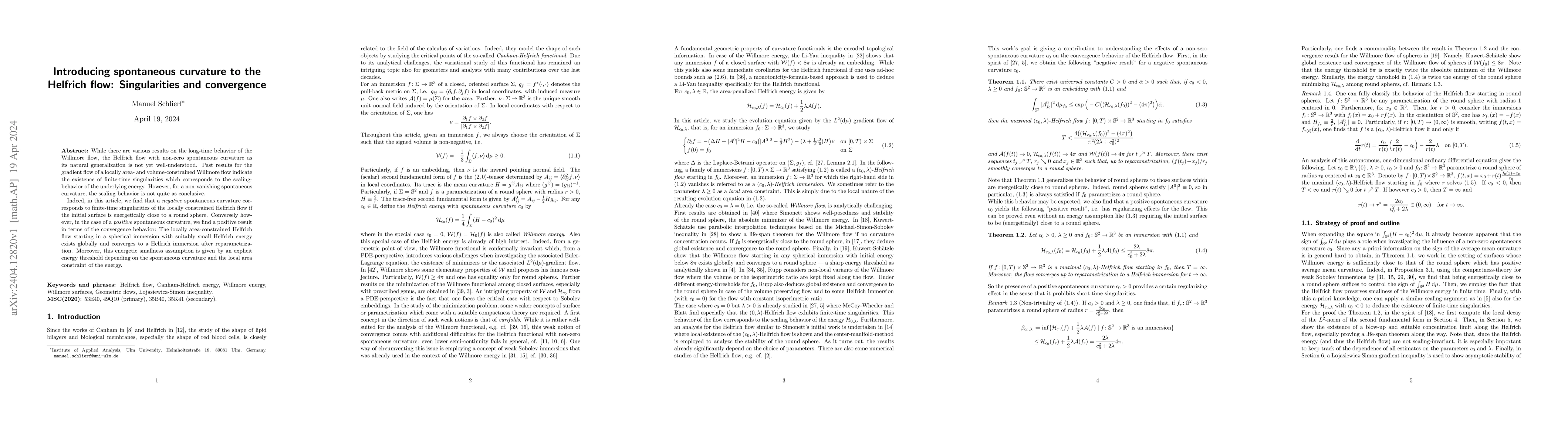 Thumbnail for Introducing spontaneous curvature to the Helfrich flow: Singularities
  and convergence