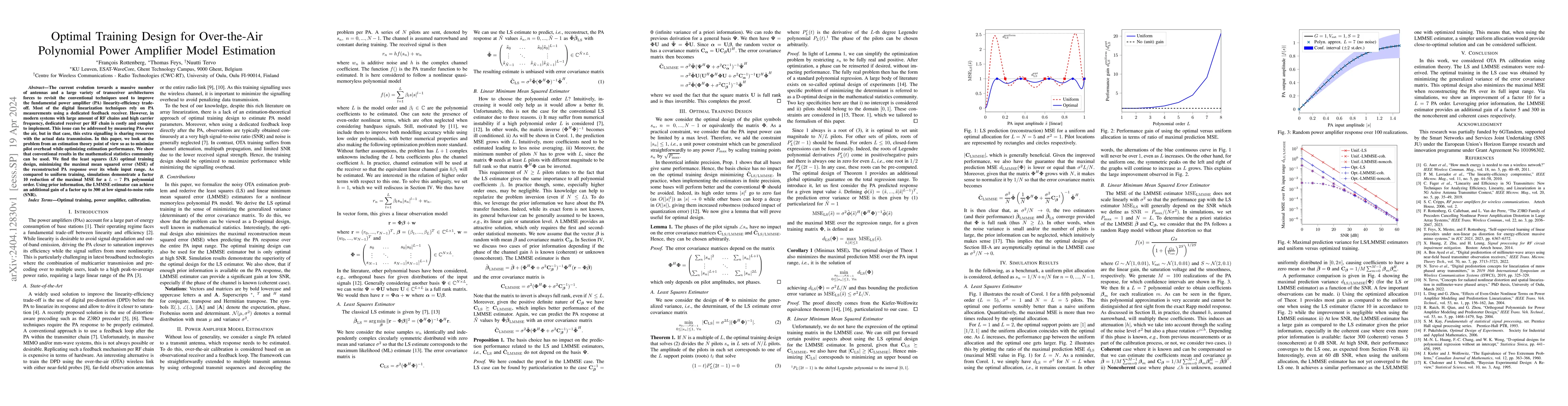 Thumbnail for Optimal Training Design for Over-the-Air Polynomial Power Amplifier
  Model Estimation
